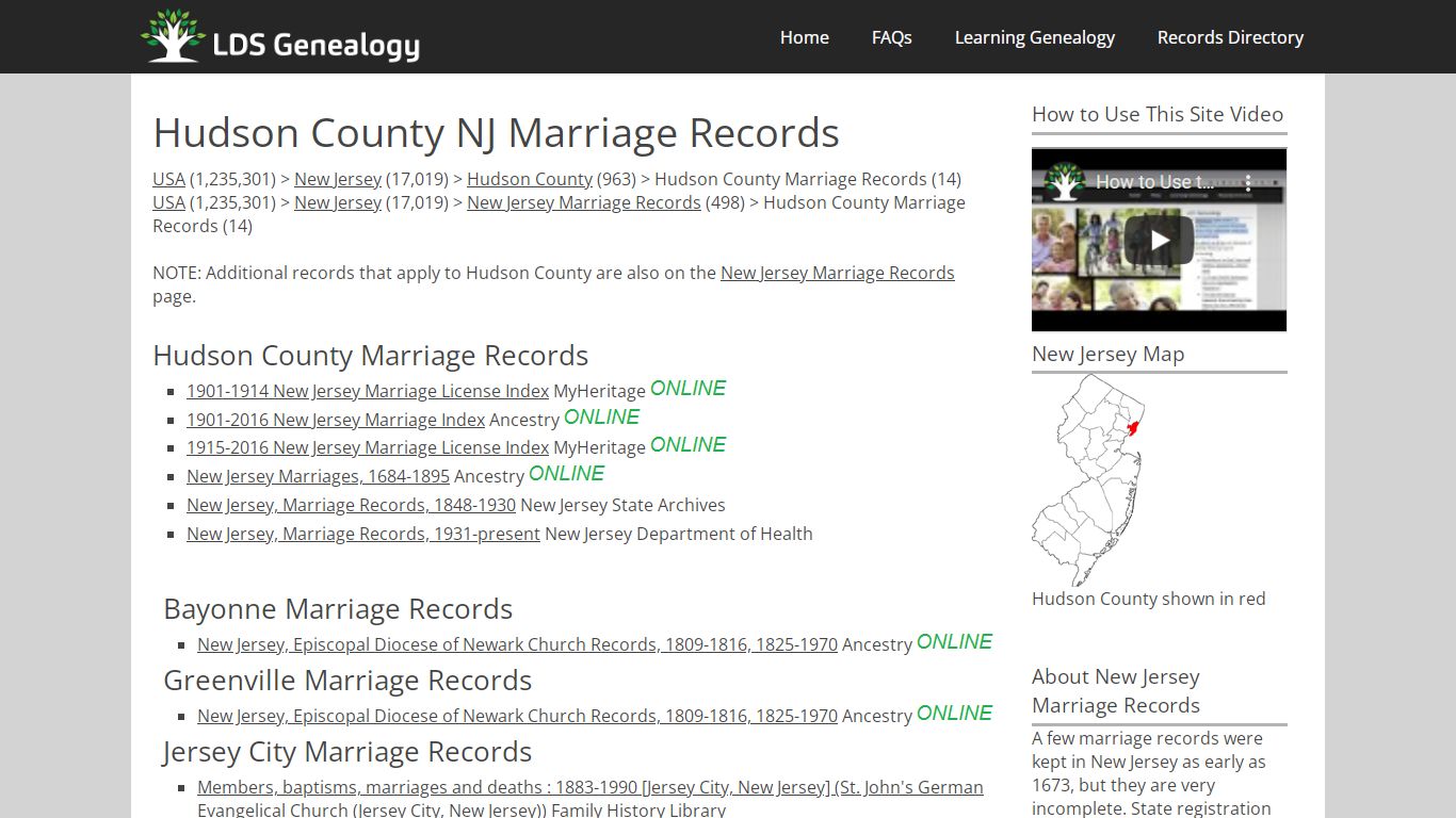Hudson County NJ Marriage Records - ldsgenealogy.com
