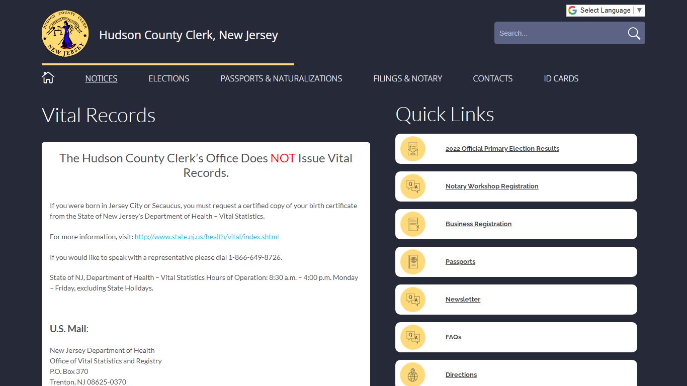 Vital Records - Hudson County Clerk, New Jersey
